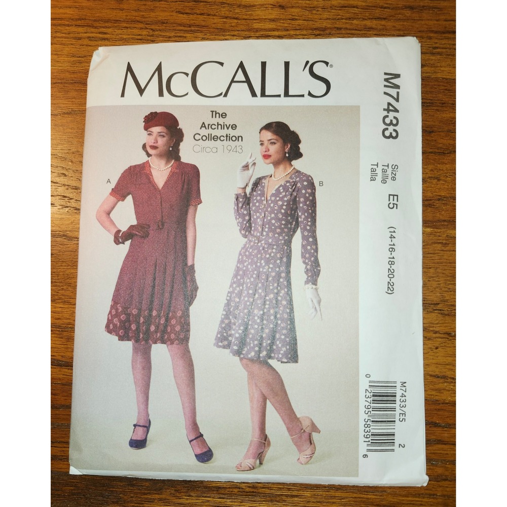 McCall's M7433 Archive Collection 1943 Vintage Style Dress Pattern Size 14-22 E5